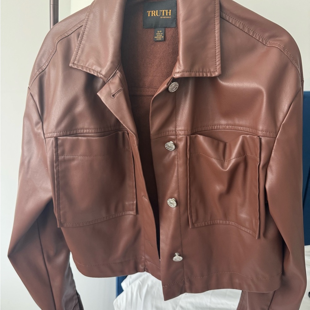 Truth Brown Leather Jacket Classic Collar Casual